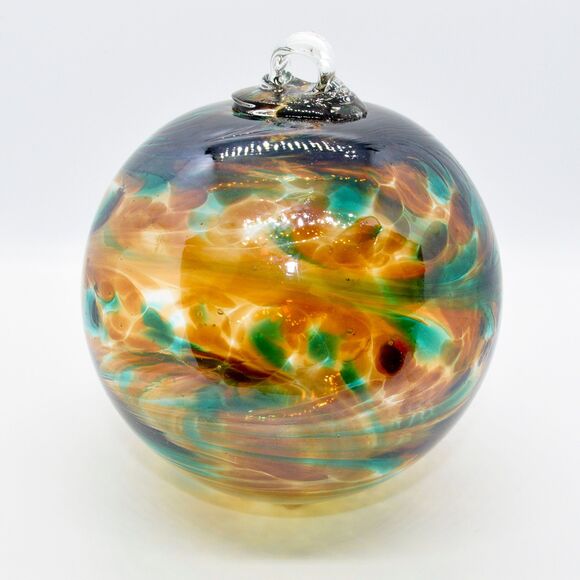 2 Sisters Artisan Glass 4" Amber & Green Speckled Blown Glass Ornament - Picture 4 of 7